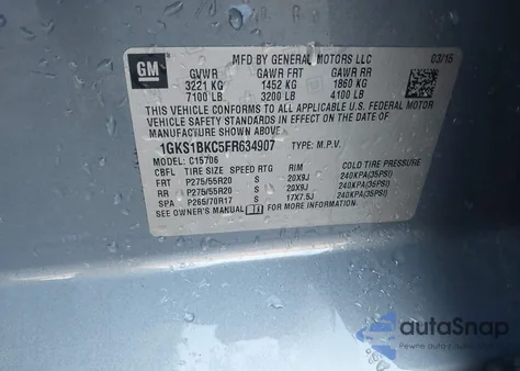 2015 GMC Yukon Slt из США, поврежденный, VIN 1GKS1BKC5FR634907